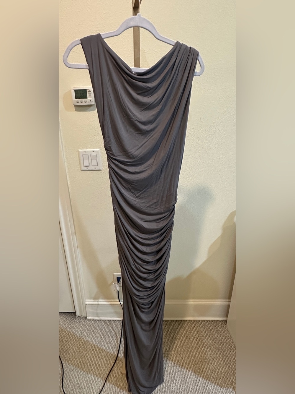 Naked Wardrobe Gray Ruched Off Shoulder Bodycon Maxi Dress NWT - Picture 3 of 5